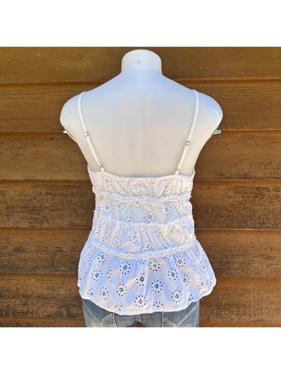 Polo Jeans Co White Eyelet Sleeveless Peplum Top With Adjustable Straps Womens M - Picture 3 of 8